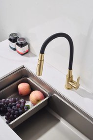 Gamma Flex 4000, stojanková drezová batéria s flexibilným ramenom, 2-funkčný výtok, čierna-zlatá matná, GMA-BFX-4000BGD