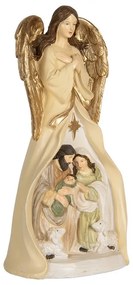 Béžová antik dekorácia anjel so svätou rodinou Angel - 15*12*31 cm