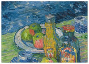 Sklenený obraz - Alexej von Jawlensky, Still Life with Bottles and Fruit, reprodukcia (70x50 cm)