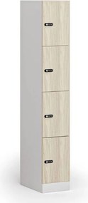 Šatníková skrinka S1 s úložnými boxmi, 4 boxy, 1850 x 300 x 500 mm, demont, mechanický kódový zámok, laminované dvere, dub prírodný
