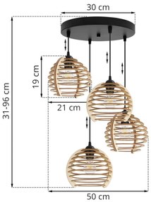 Závesné svietidlo Timber, 4x drevené tienidlo, o, n