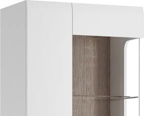 Vysoká vitrína Linate, biely lesk/dub, ľavé dvere