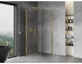 Mexen Mist-B, 1-krídlový výklopný sprchový kút 95 x 95 cm, číre sklo, zlatý lesklý profil, 8A2T-095-095-50-00
