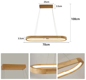 Brilagi - Drevený LED luster UMEA WOOD na lanku, 30W, 230V, 70x20 cm