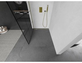 Mexen Kioto sprchová zástena 100x200 cm 8 mm, zlatý profil, sklo čierny vzor 1, 800-100-101-01-77