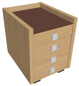 Mobilný kontajner Verno 47 x 60 cm so sklom, 4 zásuvky, dub svetlý / hnedá