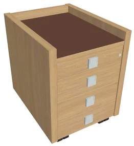 Mobilný kontajner Verno 47 x 60 cm so sklom, 4 zásuvky, dub svetlý / hnedá