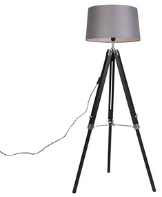 Stojaca lampa trojnožka čierna s tienidlom 45 cm ľanové tmavosivé