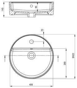 Deante Round, umývadlo na dosku s otvorom na batériu 420x420x120mm, biela lesklá, DEA-CGR_6U4B