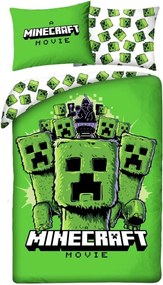 Obojstranné bavlnené posteľné obliečky Minecraft Movie - motív Creepers - 100% bavlna - 70x90 cm + 140x200 cm