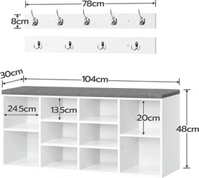 Predsieňový vešiak s botníkom a sedadlom Vasagle Jungo 104 cm biely/sivý