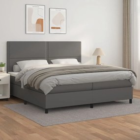 Boxspring posteľ s matracom sivá 200x200 cm umelá koža 3142807