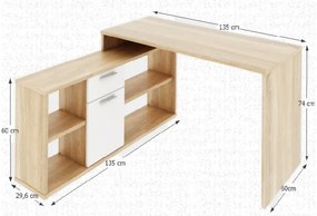 Rohový písací stolík Noe New - dub sonoma / biela