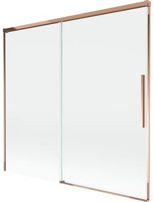 Mexen Rox, 2-krídlová posuvná vaňová zástena 170 x 150 cm, 8mm číre sklo, ružové zlato profil, 8C9-170-001-60-00