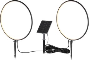 Exteriérové solárne zapichovacie svietidlo Rings, 2x LED 1,5w, čierna