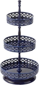 Modrý kovový dekoračný trojposchodový etažér Nag Blue - Ø 21*55 cm