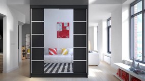 Posuvná skriňa Belgia V, Farby: čierna / biela + zrkadlo, Osvetlenie: osvetlenie LED RGB - farebné