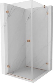 Mexen Lunar-B, výklopný sprchový kút ľavý 90 x 90 cm, 8mm číre sklo, profil medená matná, 832-090-090-65-00-L