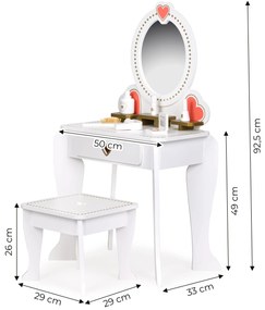 ECOTOYS Detský veľký drevený toaletný stolík so zrkadlom pre dievčatá