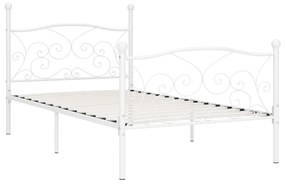 vidaXL Posteľný rám s lamelovým roštom, biely, kov 90x200 cm