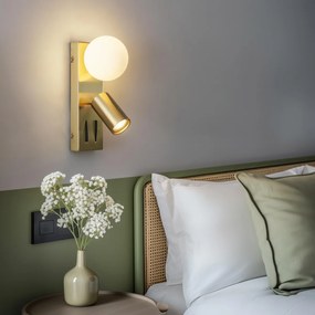 Moderné mosadzné nástenné svietidlo s 2 svetlami, nastaviteľné s portom USB-C - Lesly