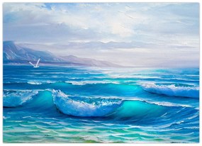 Obraz - Olejomaľba mora s čajkami (70x50 cm)