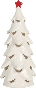 Biely keramický LED stromček s červenou hviezdou - Ø 11*25 cm