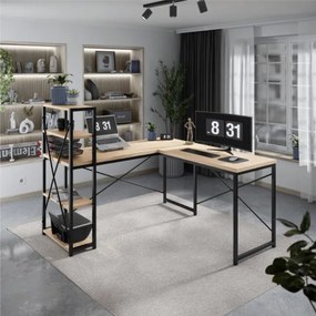 Rohový pracovný stôl s policami Leader 5.9 Dub Craft / čierny