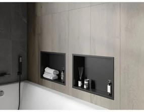 Mexen X-Wall-R, polička na zapustenie na obklad s golierom 45 x 30 cm, čierna matná, 1970453010
