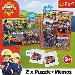 TREFL Sada 3v1 Požiarnik Sam (2x puzzle + pexeso)