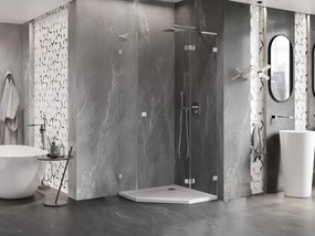 Mexen Lunar, L pravý výklopný päťuholníkový sprchový kút 80 x 80 cm, 8mm číre sklo, chrómový profil, 831L-080P-080L-01-00-P