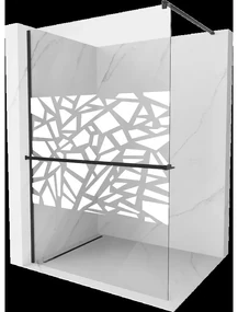 Mexen Kioto+ sprchová stena s poličkou a lištou 110 x 200 cm, transparentnéné/biely vzor 8 mm, čierna - 800-110-121-70-85