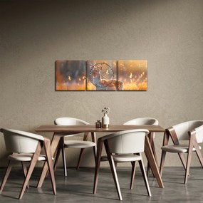 Obraz - Jeleň v poli (s hodinami) (90x30 cm)