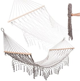 IKO Záhradná hojdacia sieť – Brazílska boho sieťovina, 200cm sivá