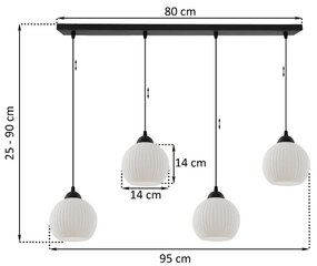 Závesné svietidlo Riffle Round, 4x biele sklenené tienidlo, b