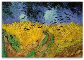 Obraz na plátně REPRODUKCE Pšeničné pole s havrany V. Gogh - 100x70 cm