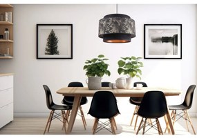 Závesné svietidlo Werona duo 2, 1x čierne/zlaté textilné tienidlo so vzorom, g