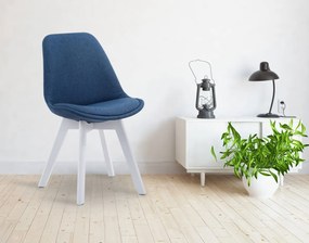 Stolička Borne V2 - látka, drevené nohy biele - Modrá