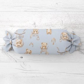 Biante Detský vankúš valec bonbon Sandra SA-615 Medvedíky v košíčkoch na modrom 15x40 cm