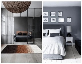 Tempo Kondela Luxusný kožený koberec, biela/hnedá/čierna, patchwork, 170x240, KOŽA TYP 7