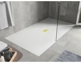 Mexen Hugo, obdĺžniková sprchová vanička SMC 170 x 100 cm, biela, zlatá krytka, 42101017-G