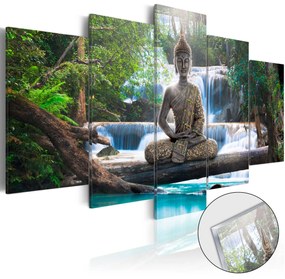 Artgeist Obraz na akrylátovom skle - Buddha and Waterfall [Glass] Veľkosť: 100x50