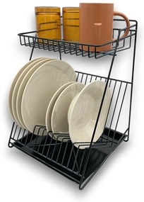 ALTOM Odkvapkávač na riad dvojposchodový, až na 14 tanierov, čierny kov