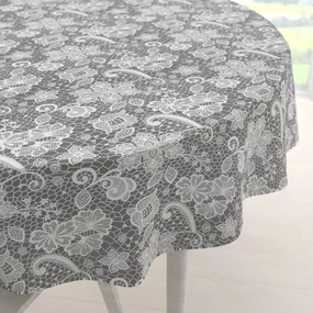 Biante Bavlnený okrúhly obrus Sandra SA-550 Biela krajka na sivom Ø 70 cm