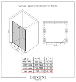 Cerano Marino, 1-krídlové delené sprchové dvere 120x190 cm, 6mm číre sklo, chrómový profil, CER-CER-420210