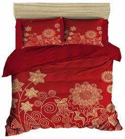 Vianočná posteľná bielizeň na dvojlôžko s plachtou Zoye červeno-zlatá