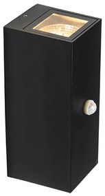 Nástenná lampa čierna 2 svetlá IP44 s pohybovým senzorom - Baleno