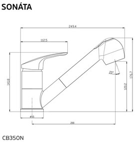 Mereo Mereo, Drezová stojanková batéria, Sonáta, s výsuvnou sprchou, chróm, MER-CB350N