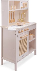 Detská drevená kuchynka – ružová s ratanom