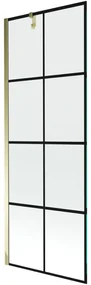 Mexen Next, vaňová zástena 1-krídlová 70 x 150 cm, fixné krídlo, 6 mm číre sklo s čiernym vzorom, zlatý profil, 895-070-000-00-77-50